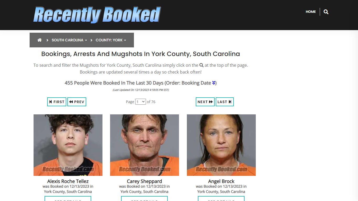 Bookings, Arrests and Mugshots in York County, South Carolina